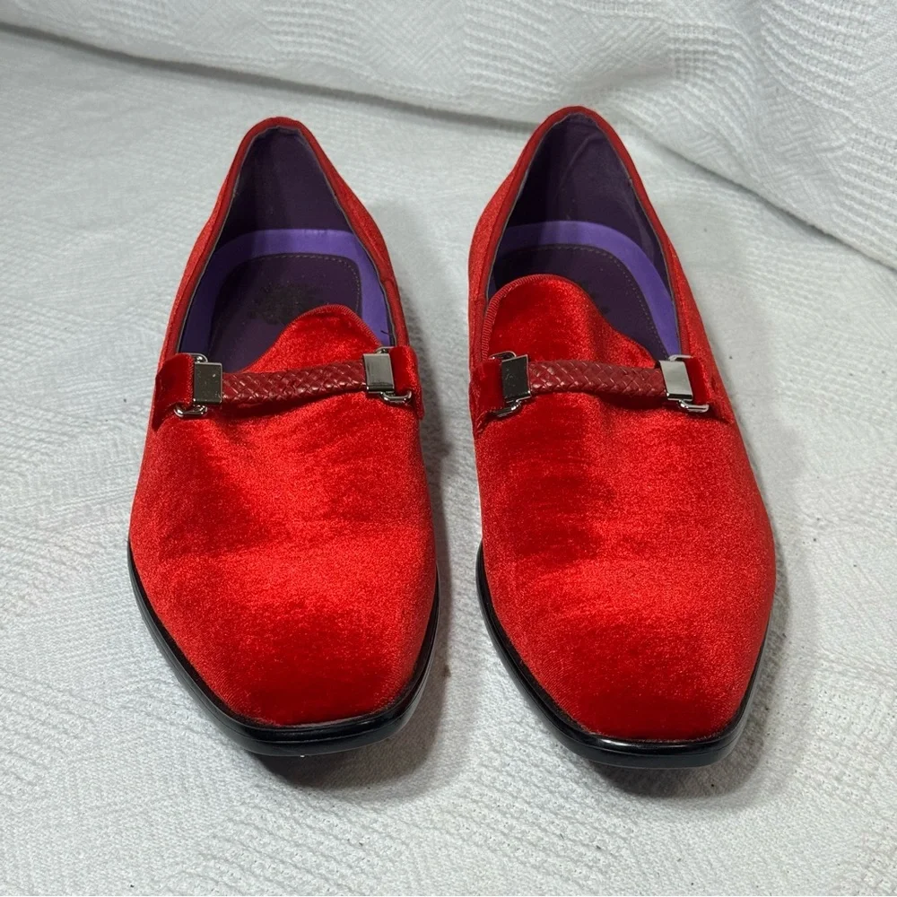 After Midnight‎ Mens Bright Red Velvet Dress Loafers w/ Braided Detail Size 11